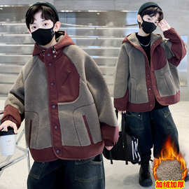 男童加绒外套2025新款儿童装冬季加厚毛毛衣中大童男孩外套批发潮