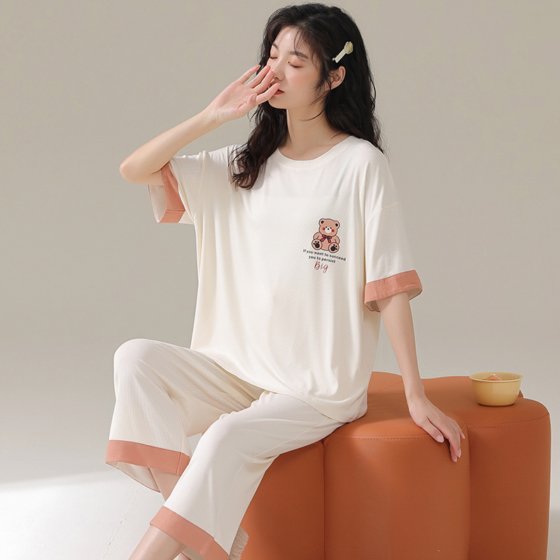 Vêtements de nuit de printemps pour femmes, simples et à manches courtes, pantalons courts, vêtements de maison amples et surdimensionnés en soie glacée pour filles, été_voghion.com