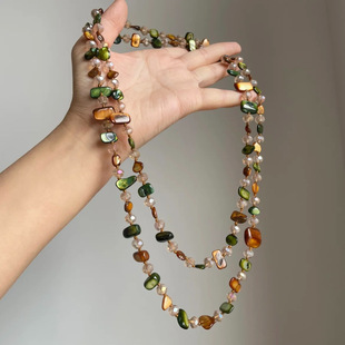Middle Ancient Necklace Bohemian Color Shell Beaded Double Layer Necklace Vintage Light Luxury Holiday Long Necklace Can be Stacked