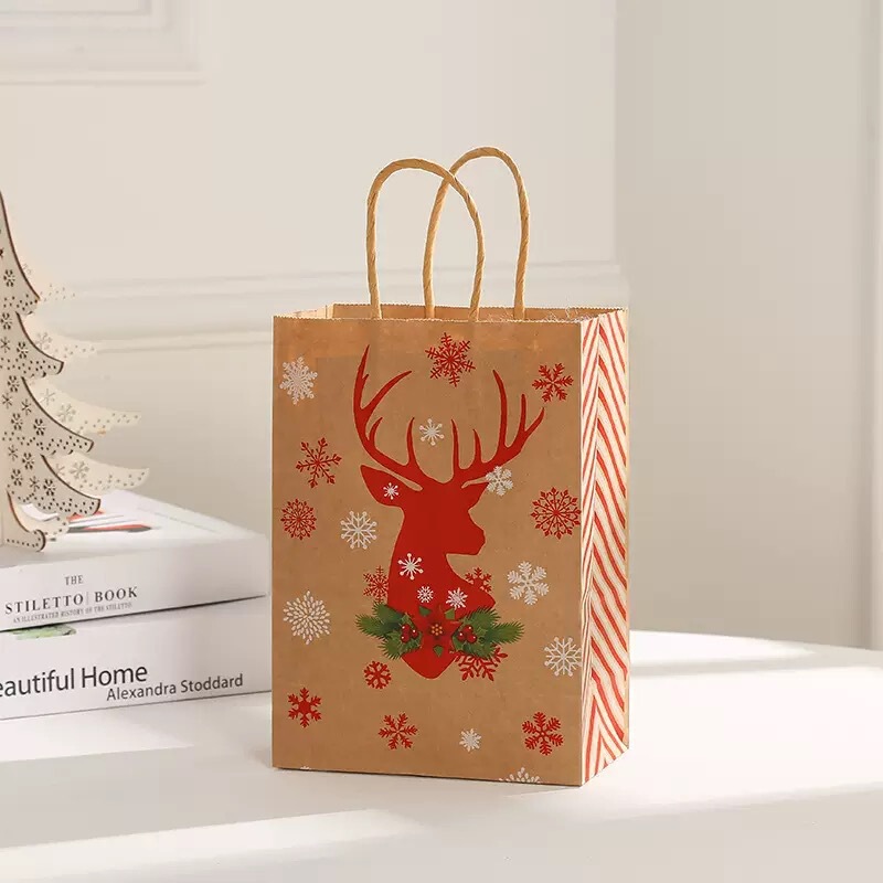 漫画ヘラジカギフトバッグ印刷クラフト紙袋クリスマスキャンディーショッピングポータブルギフトバッグ卸売包装袋|undefined