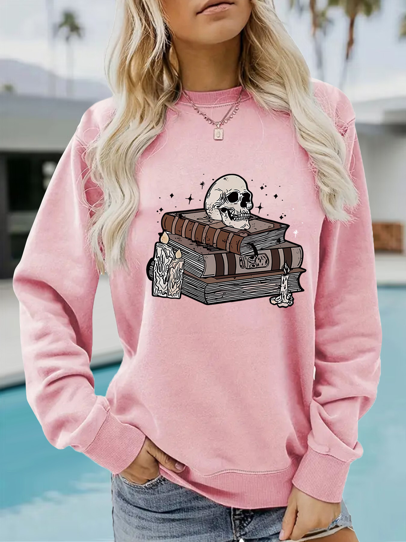 Women's Sweatshirt With Halloween Print Long Sleeve Pullover_voghion.com