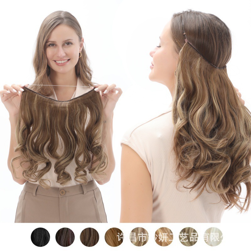 Xuchang European and American Wig Hairpiece Fishing Line Hair Extension Foreign Trade Chemical Fiber Matte High-Temperature Silk Long Curly Hair Straight Hair Hairpiece