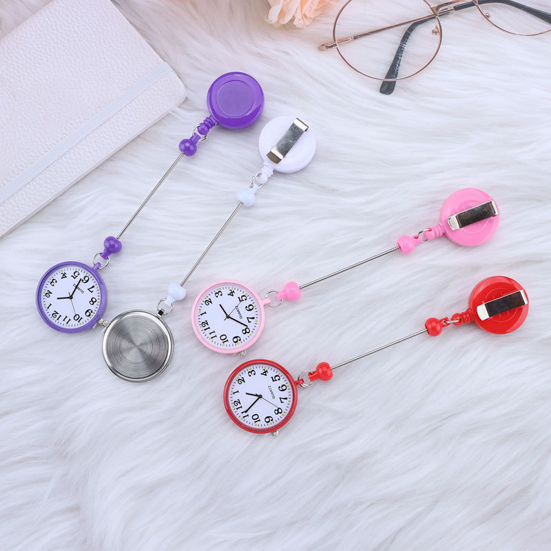DIY Beaded Hanging Watch Easy-Pull Buckle Work Badge Id Hanging Beaded Pull String Nurse Timing Hanging Watch Cute Student Watch