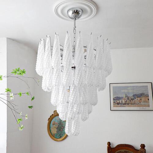 French waterfall water drop light luxury glass chandelier full spectrum eye protection American retro duplex floor living room bedroom lamp