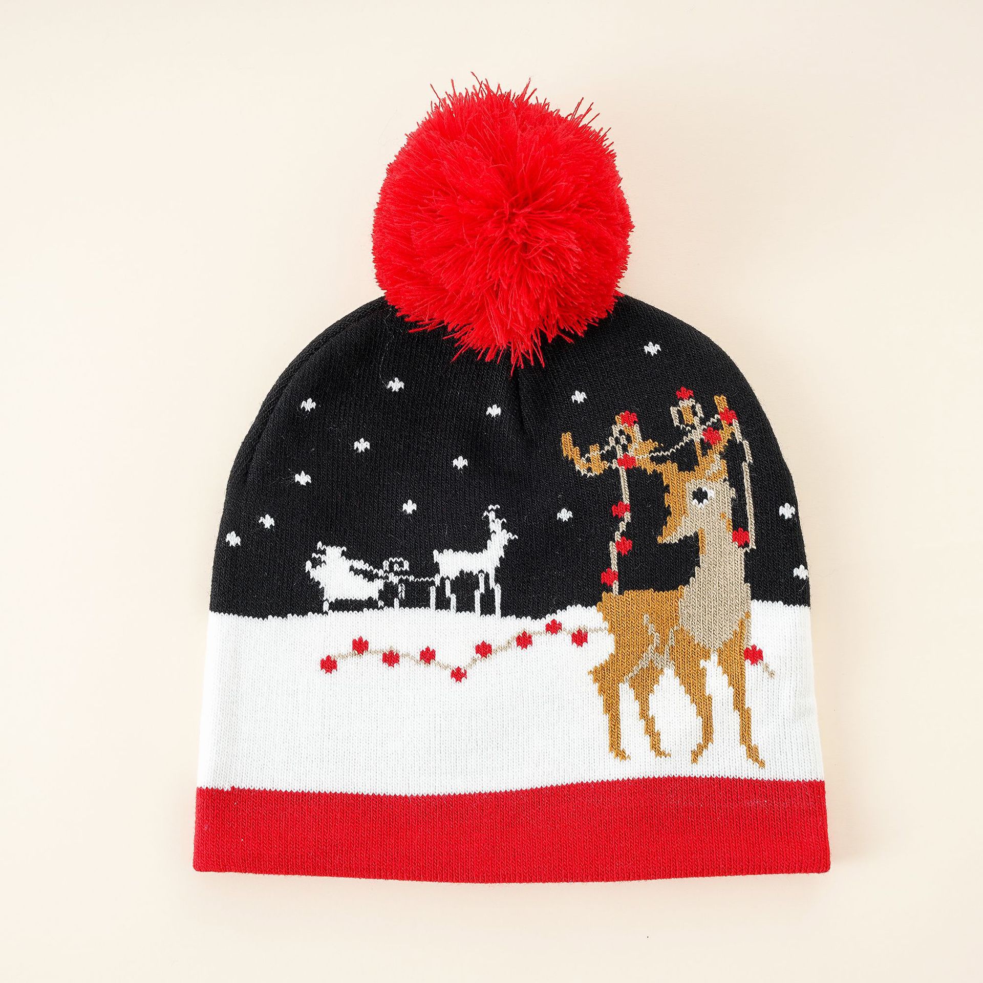 2021 nuevo sombrero de Jacquard de punto de Navidad para niños otoño e invierno cálido con bola de piel para niños y niñas sombrero decorativo
