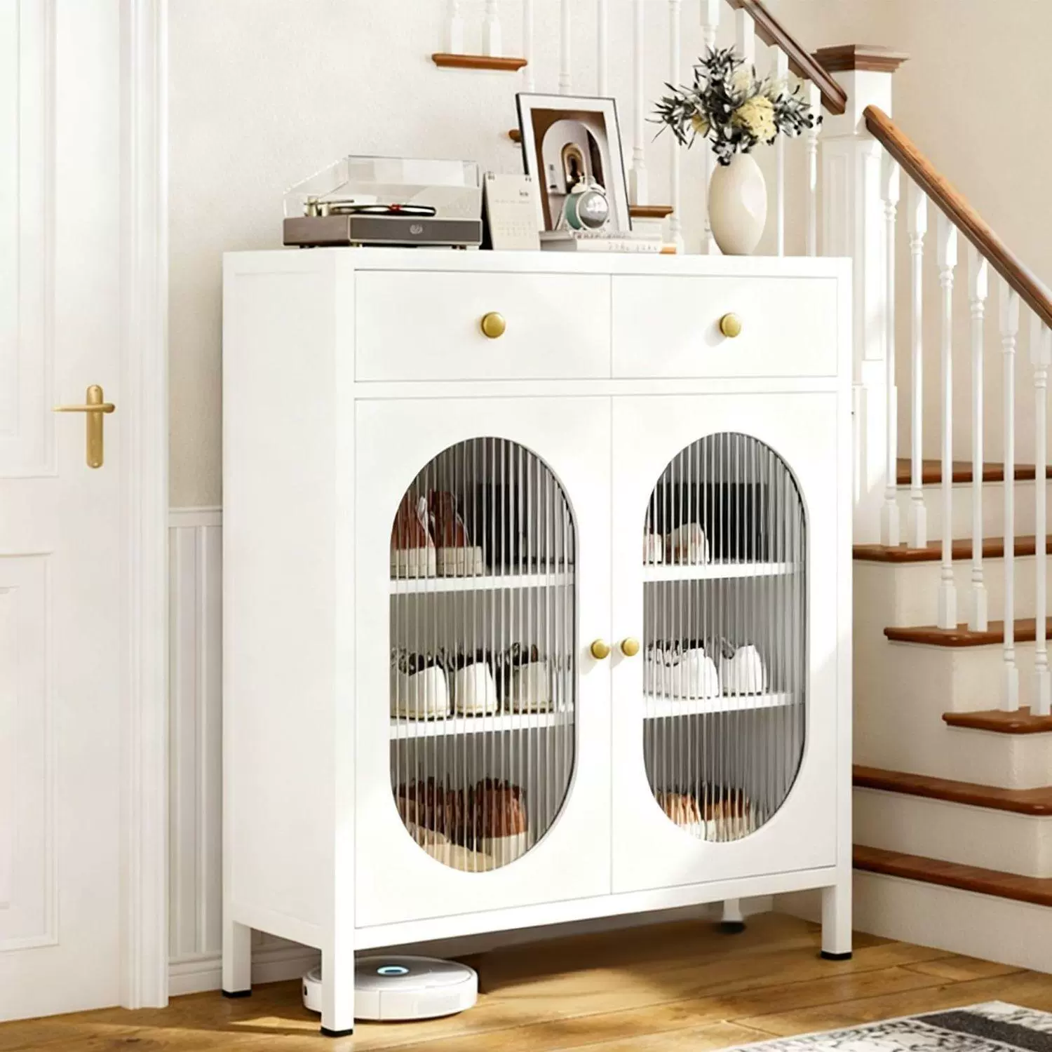 带抽屉钢制斗柜铁艺鞋柜家用门口多层大容量新款玄关鞋子收纳架