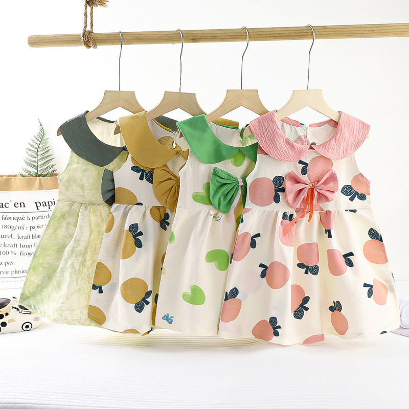 Cloud Cotton Doll Collar Dress Summer New Style Fresh Printed Bow Princess Dress Children's Breathable Cute Dress Cloud Cotton Doll Collar Dress Summer New Style Fresh Printed Bow Princess Dress Children's Breathable Cute Dress