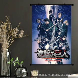 Attack on Titan Scroll Decorative Painting Attack Anime Two-Dimensional Eren Mikasa Armin Corps Peripheral Hanging Painting