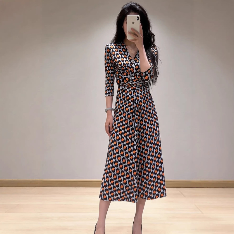 Front Cross Strap New Color Matching Belt Dress French Style High-End Celebrity Party Dress Long Skirt