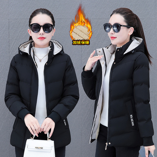 Middle-aged and old moms, cashmere hooded down cotton coat for women in winter, fluffy, thick, warm and loose cotton coat coat