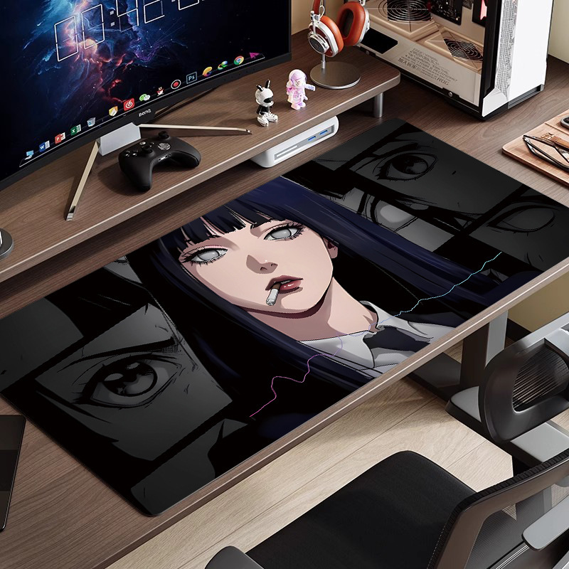 黒と白のアニメマウスパッド特大シンプルな二次元eスポーツボーイズコンピュータデスクパッド大型キーボードパッド|undefined