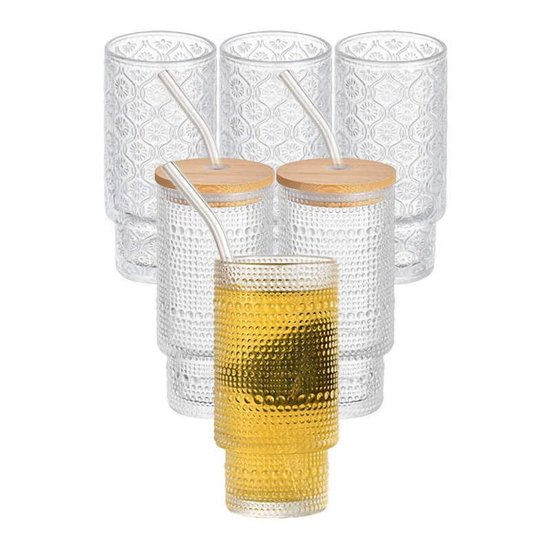 Cross-Border 16 унций чашка, сложенная с цветком бегонии Креативная высокообразная стеклянная соломенная чашка для сока холодной экстракции