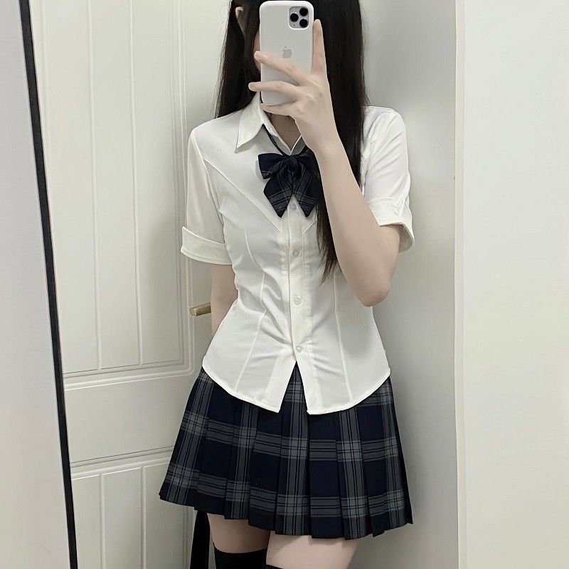 Original Authentic Spring & Fall School Supplies Jk Uniform Plaid Skirt Women's Preppy Style Waist Embroidered Shirt