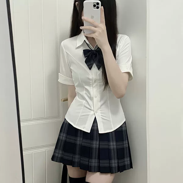 Original Authentic Spring & Fall School Supplies Jk Uniform Plaid Skirt Women's Preppy Style Waist Embroidered Shirt