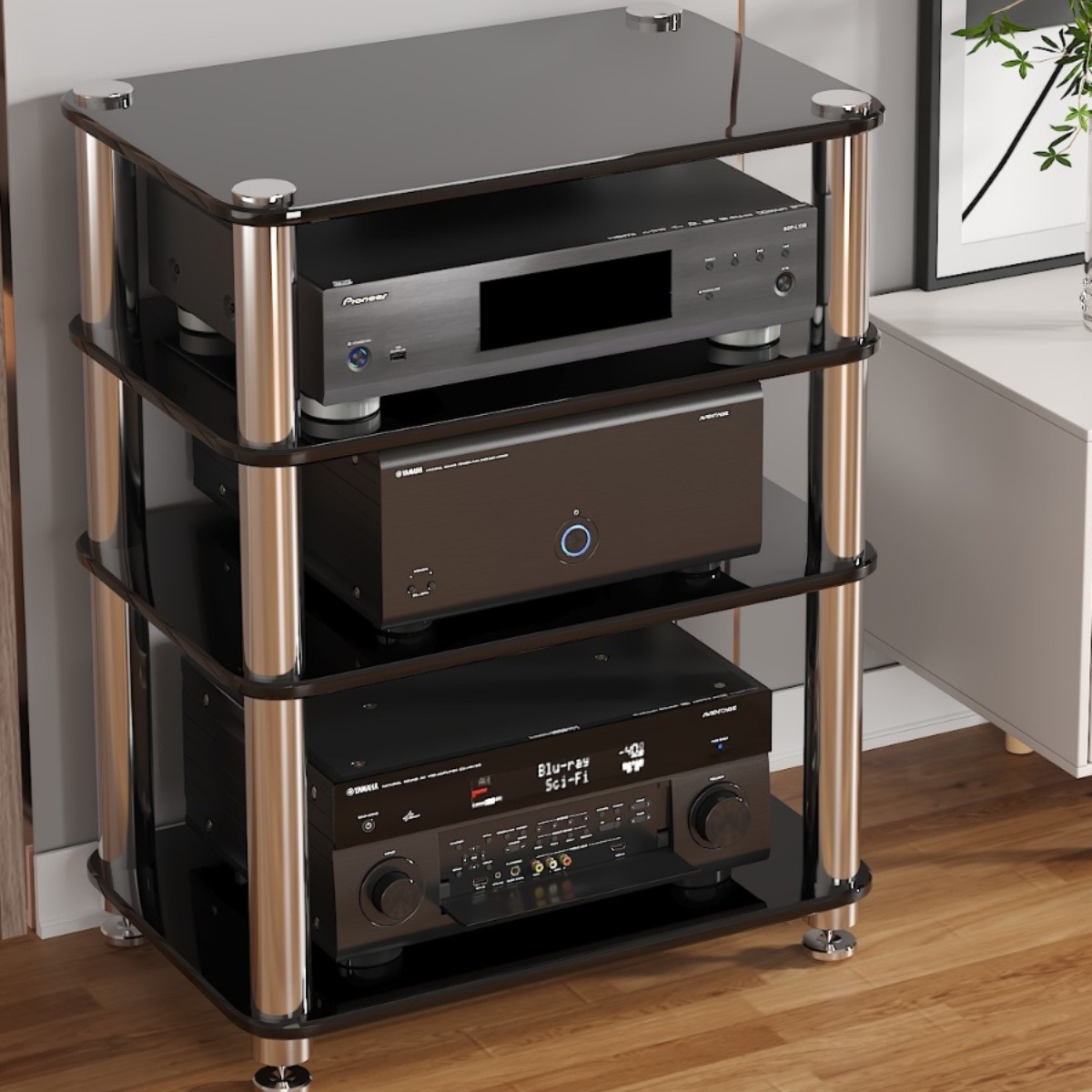 Tempered Glass Audio Hifi Amplifier Cabinet, Shock-Absorbing Cabinet, Foot Nail Stand, Amplifier Stand, Audio-Visual Equipment Cabinet, Ktv Tv Cabinet