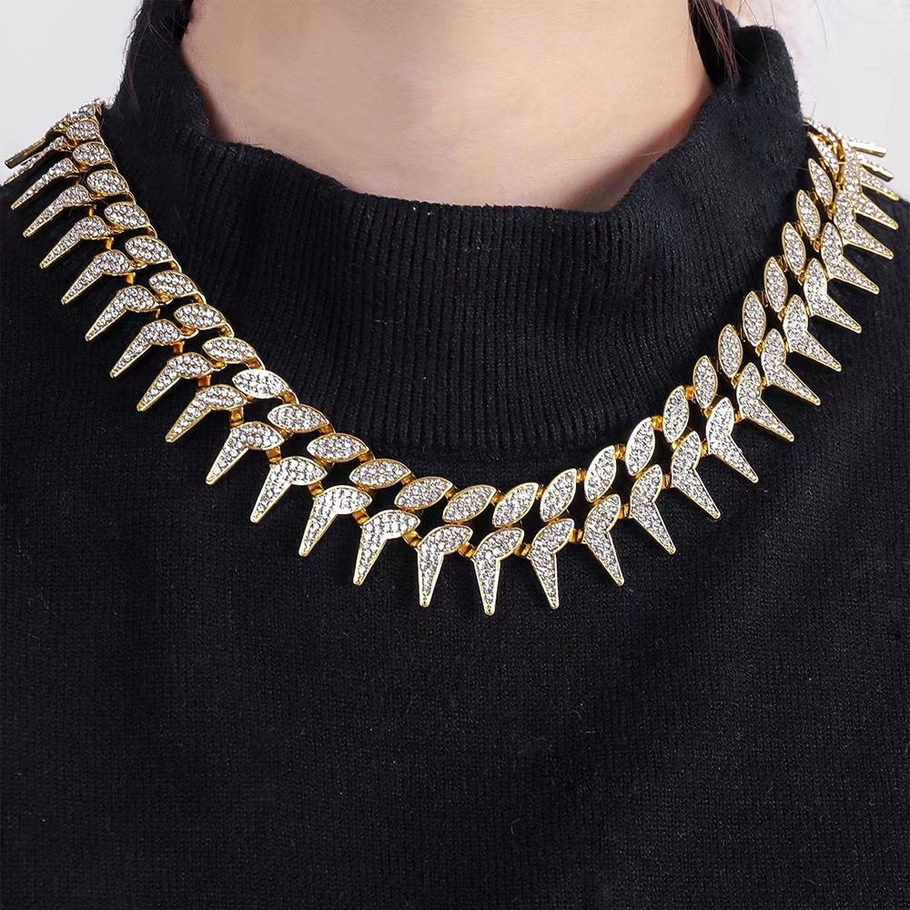 INS Hip Hop Thorn Alloy Necklace Men's and Women's Trend Full Diamond Cuban Bracelet_voghion.com