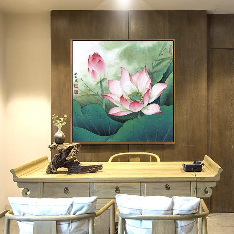 Lotus Decorative Painting Square Chinese Bedroom Hanging Painting Living Room Dining Room Study Lotus Carp Drawing Toilet Murals Lotus Decorative Painting Square Chinese Bedroom Hanging Painting Living Room Dining Room Study Lotus Carp Drawing Toilet Murals