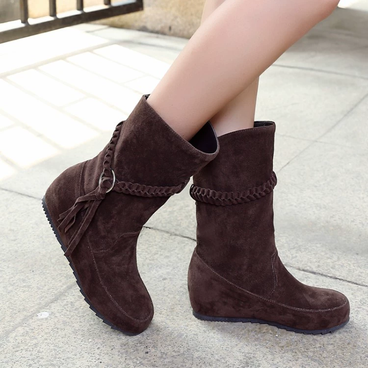 Обувь для внешней торговли 16 новых повседневных коротких ботинок матовое плоское дно скрытое увеличение высоты ботинки с кисточками этнический стиль Студенческая обувь корейский стиль Большие размеры