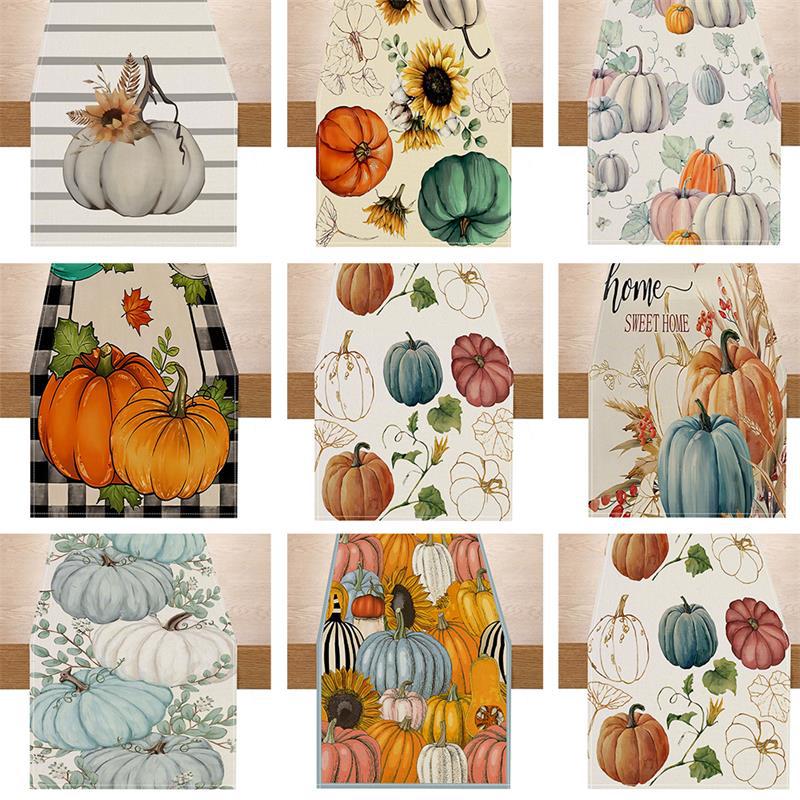 Thanksgiving pumpkin linen table runner outdoor dinner decorative tablecloth home fabric living room cabinet tablecloth mat wholesale