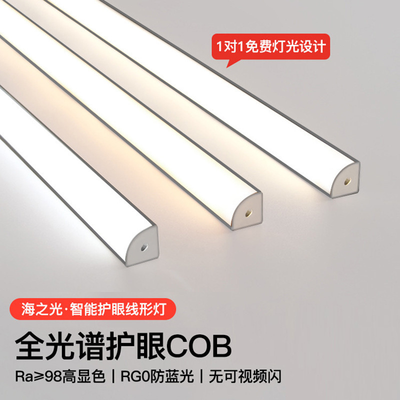Haizhiguang Eye Protection Linear Lamp Embedded Double Eyelid Ceiling Living Room Linear Lamp Aluminum Trough Cob Linear Lamp