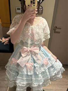 Пелерина‑кардиган кружевная Lolita jsk, белая, с бантом, лёгкая