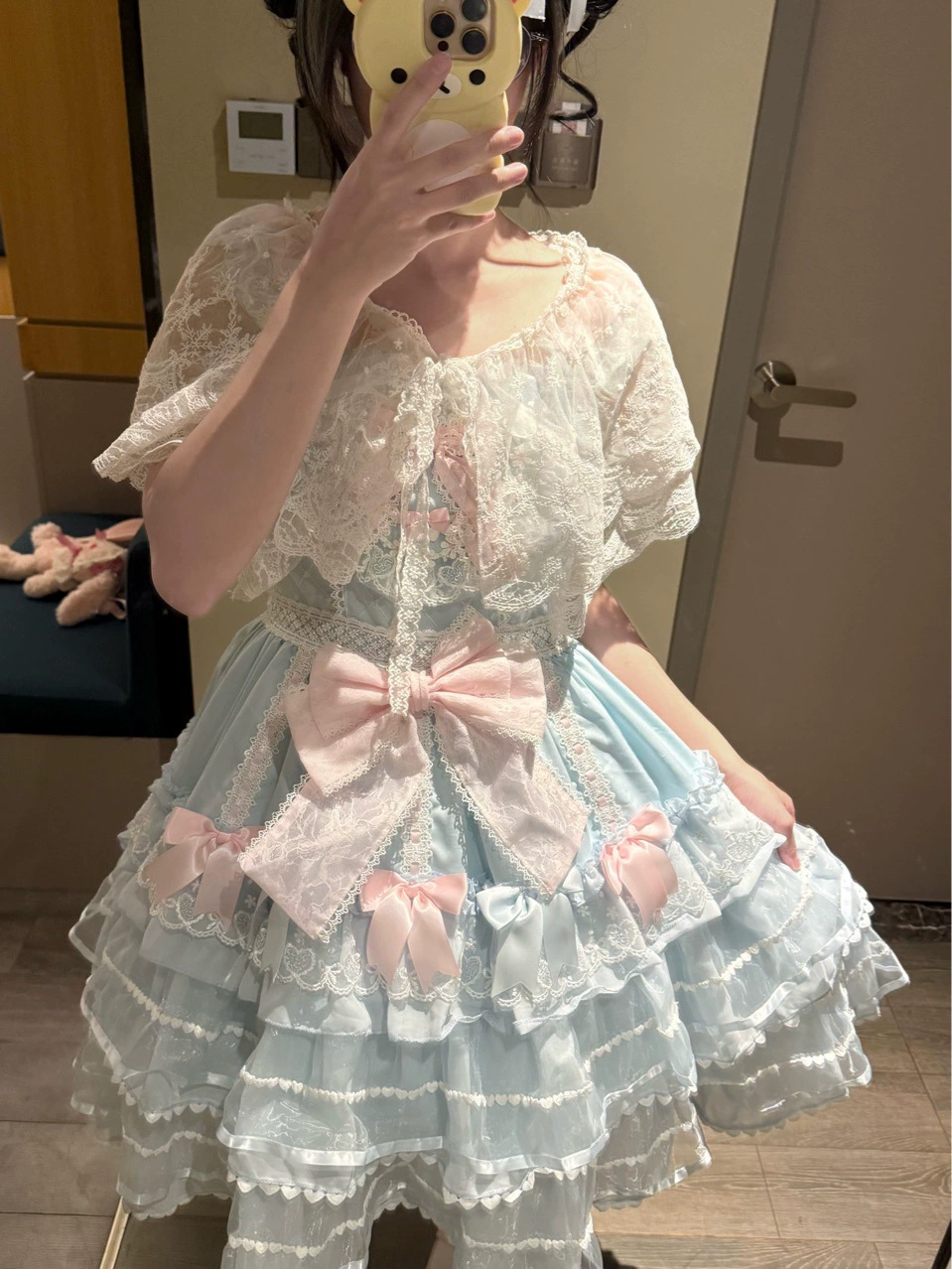 Пелерина‑кардиган кружевная Lolita jsk, белая, с бантом, лёгкая