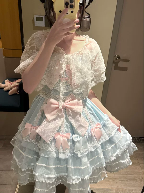 Пелерина‑кардиган кружевная Lolita jsk, белая, с бантом, лёгкая
