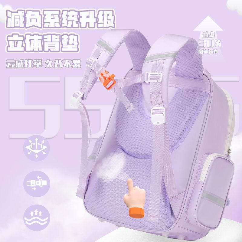 초등학교 여학생을위한 새로운 LINGNABEIER SCHOOLBAG 3-6 학년 부담을 줄이고 척추 보호 귀여운 대용량 배낭