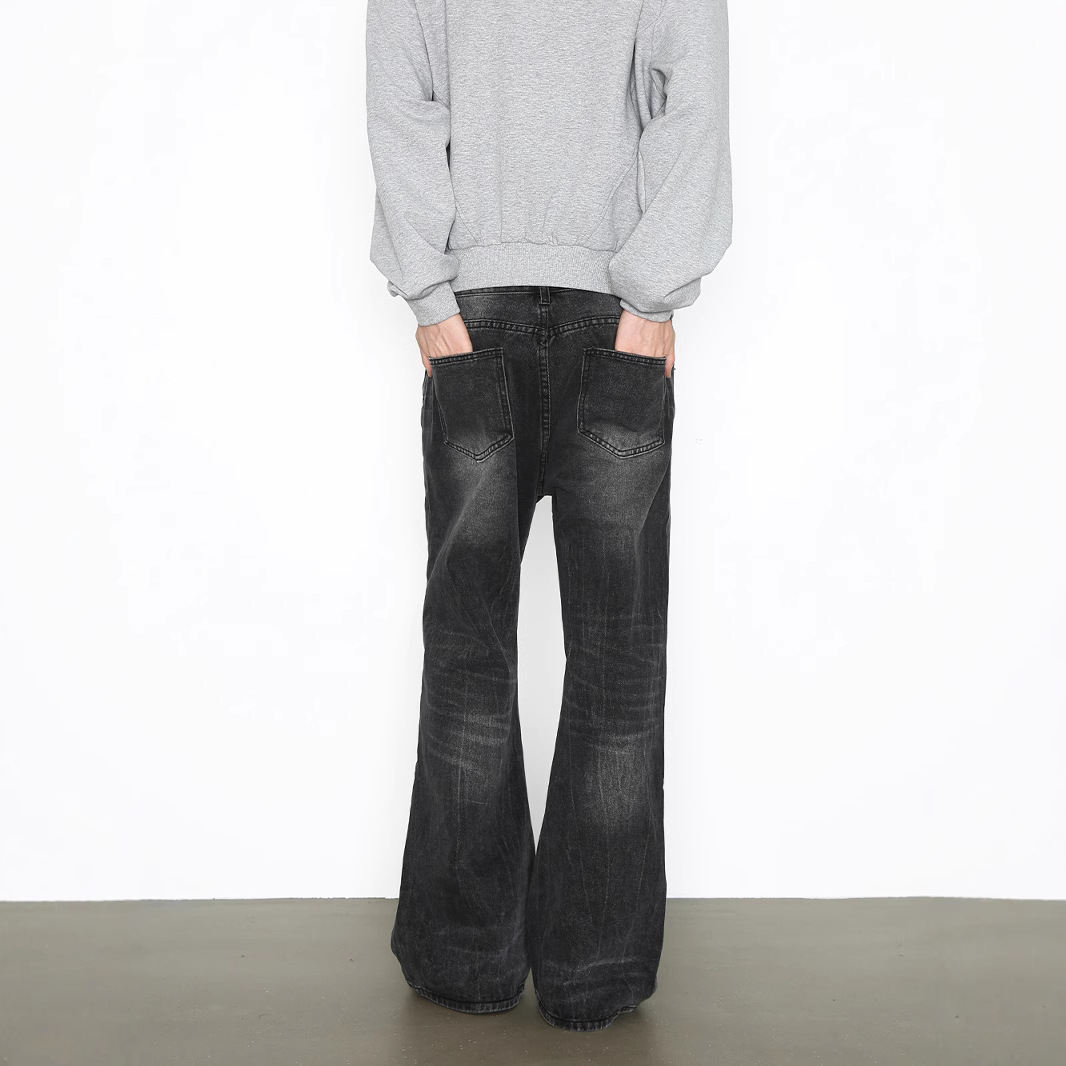 Men's Vintage-Inspired Distressed Jeans Cleanfit Straight Slight Flare Comfortable Cotton Blend Washed Black Light Blue S-XXL No Stretch_mkmklike.com