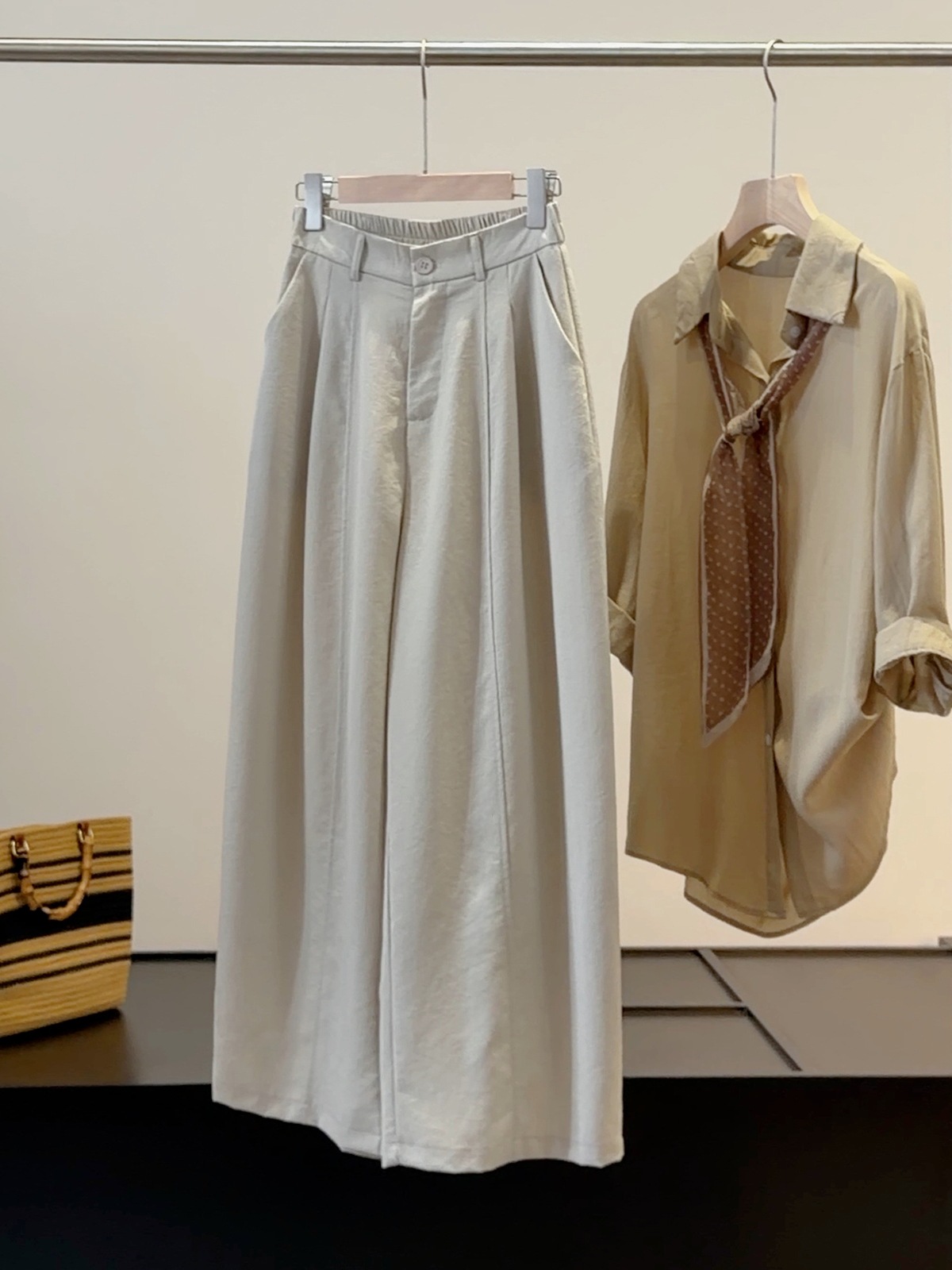 White Cotton Linen Wide Leg Pants Straight Leg Elegant Versatile Loose Slimming Simple Casual Cropped Summer Style_ecoleips.com