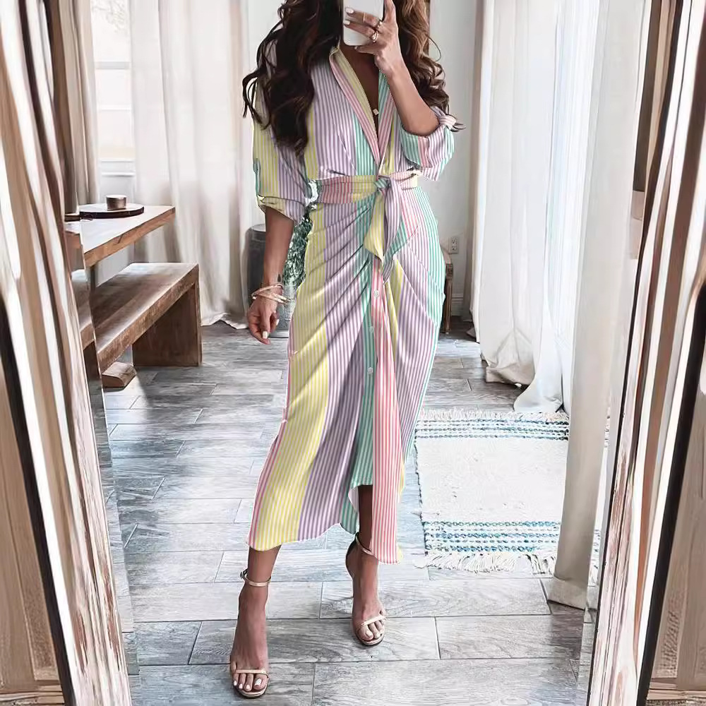 Vestido Largo Elegante con Estampado, Manga Corta con Botones y Cuello en V, Estilo Informal para el Verano 2021, Éxito de Ventas en Wish y Amazon image 2