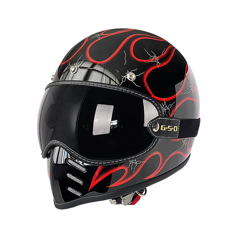 Motosiklet kaskı (dəbilqə) — Motuoche Winter Safety Helmet - black-with-red-flames-dark-tea-visor-m55-56