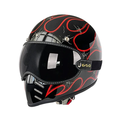 Motosiklet kaskı (dəbilqə) — Safety Helmet 3C - black-background-with-red-flames-black-tea-mirror-m55-56