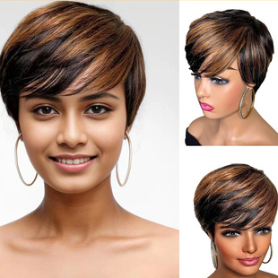 Cross-border New Style Real Hair Short Full-mechanism Headgear Short Pixie Cut Human Hair Wig