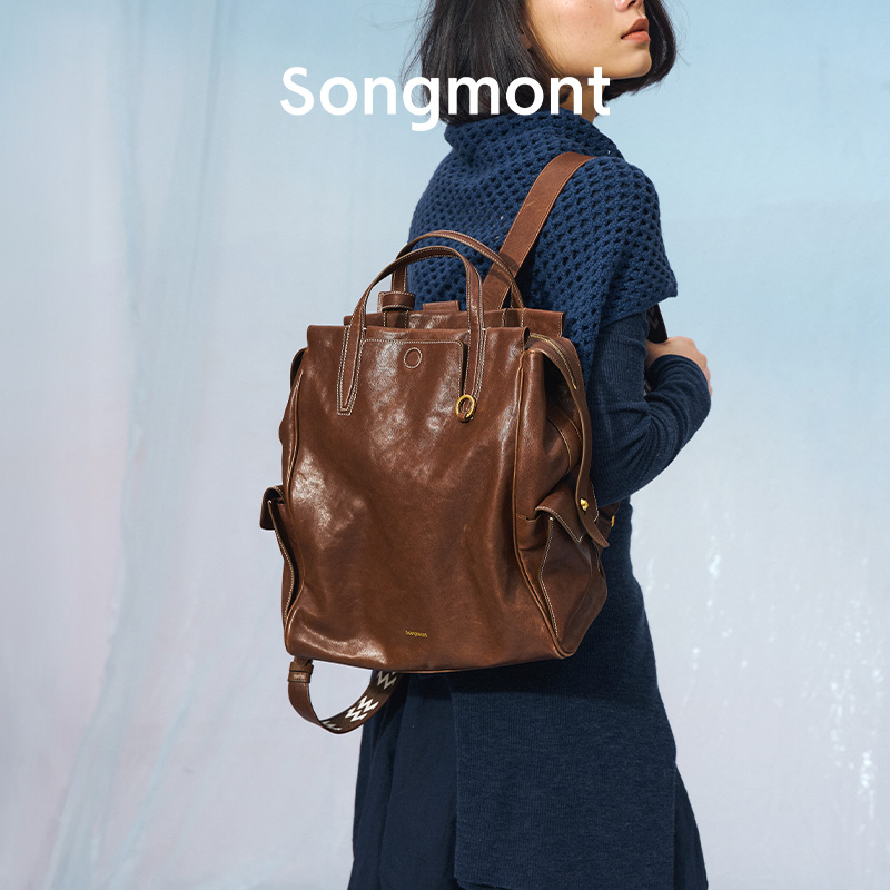 Small backpack, capacious laptop, genuine leather, 16 inch