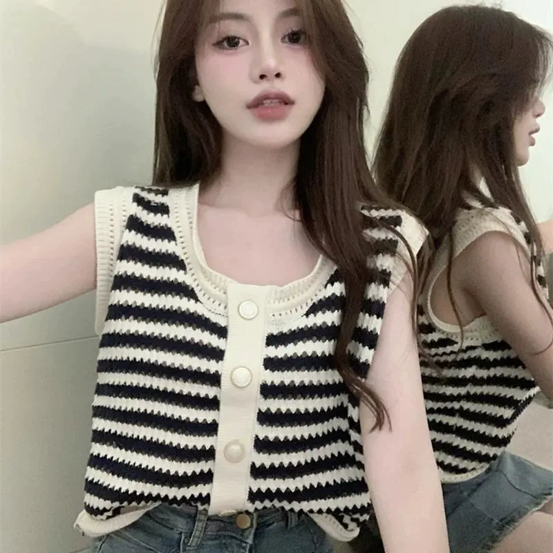 Дизайнерская ниша в стиле ретро Chanel, уникальная футболка с сердцем, женский летний короткий топ с полосатым жилетом сзади