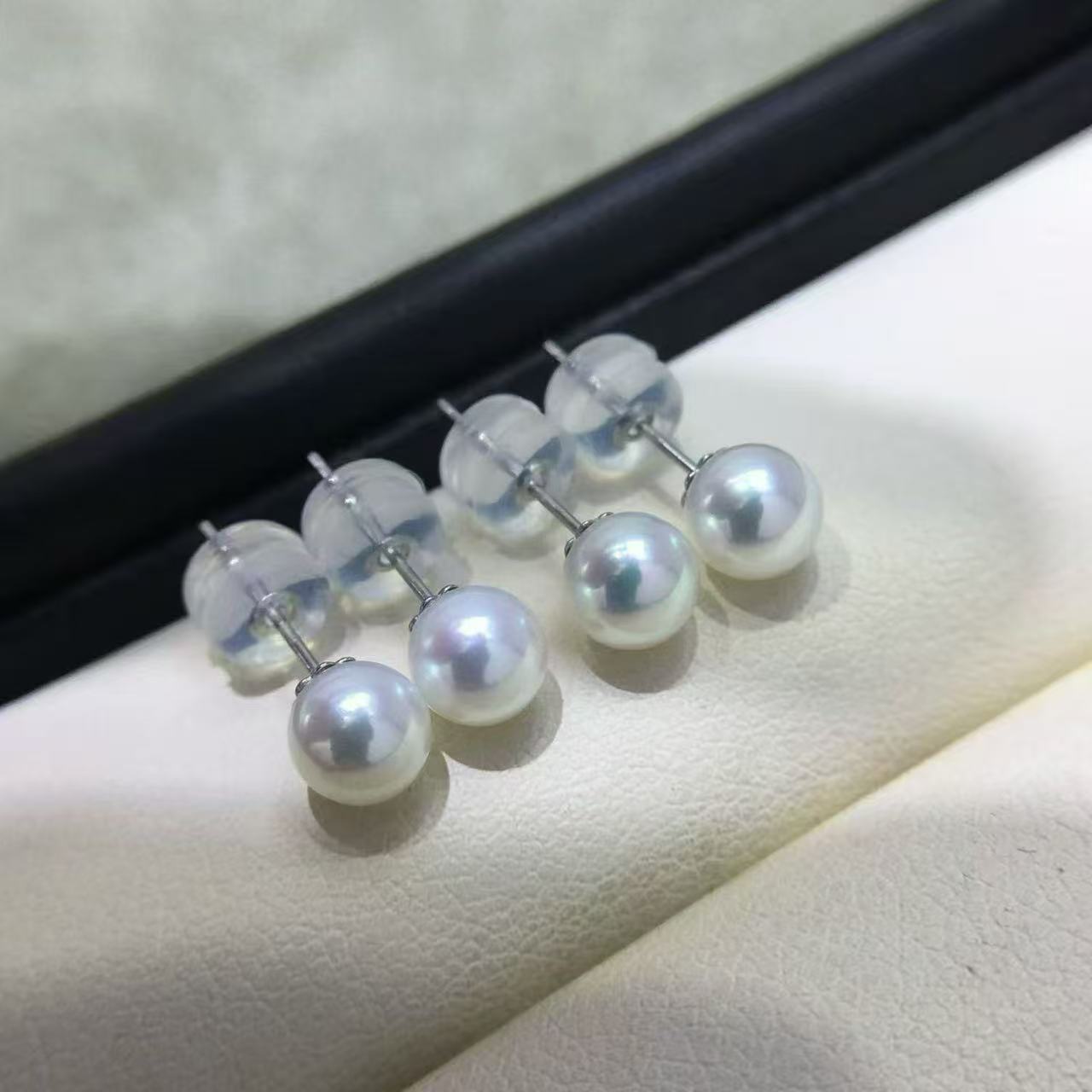 5-6mm极光淡水AK耳钉天然珍珠耳钉基本正圆无瑕搭配S925银耳针