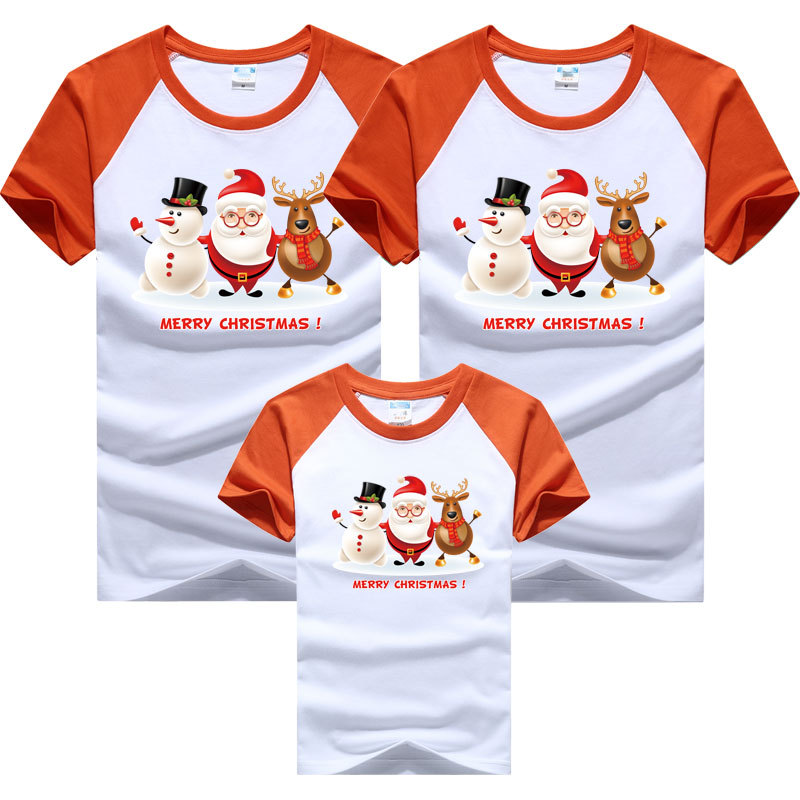 Navidad muñeco de nieve ciervo viejo padre-niño desgaste 2024 nueva moda una familia desgaste manga raglán color a juego manga corta Camiseta