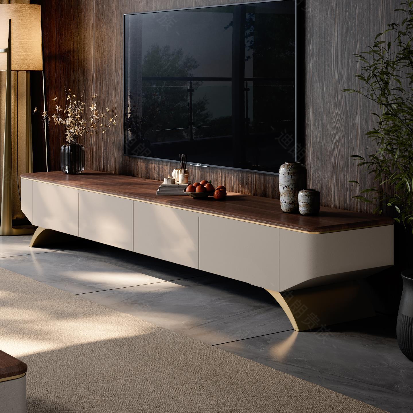 Solid Wood Tv Cabinet Floor-Standing Living Room 2025 New Accessible Luxury High-End Guangdong Foshan Floor Cabinet Coffee Table Combination