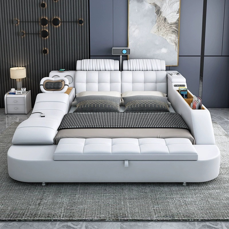 Cama multifuncional de cuero de 1.8m, mueble de dormitorio moderno y sencillo, cama de boda tapizada, cama doble de 1.5m, suministro directo de fábrica
