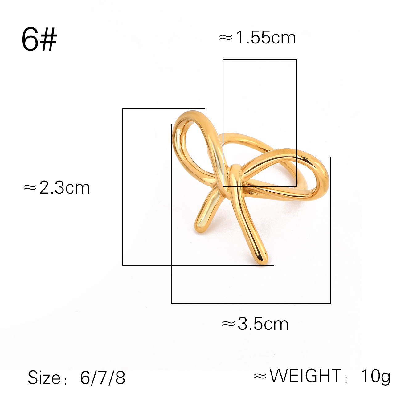 Holiday, Date Occasion PVD Coated Real Gold Plated Bow Knot Stainless Steel Sweet Simple Style Waterproof Non Tarnish Rings