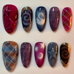 外贸立体鎏金浩瀚星月甜酷欧美风穿戴甲24片press on nails