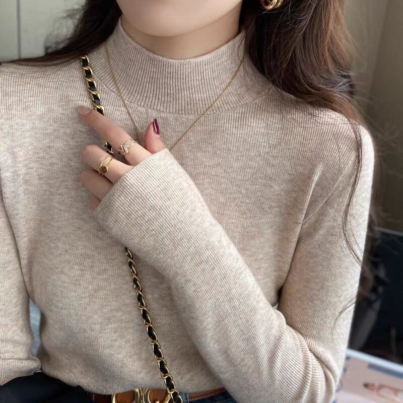 Half Turtleneck Sweater Base Autumn and Winter Slim Fit Inner Knitwear Solid Color Stylish New Long-Sleeve Versatile Top