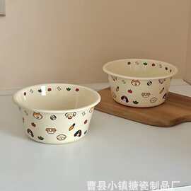 可爱卡通搪瓷碗家用餐具米饭碗宿舍大容量泡面碗卡通小狗沙拉碗