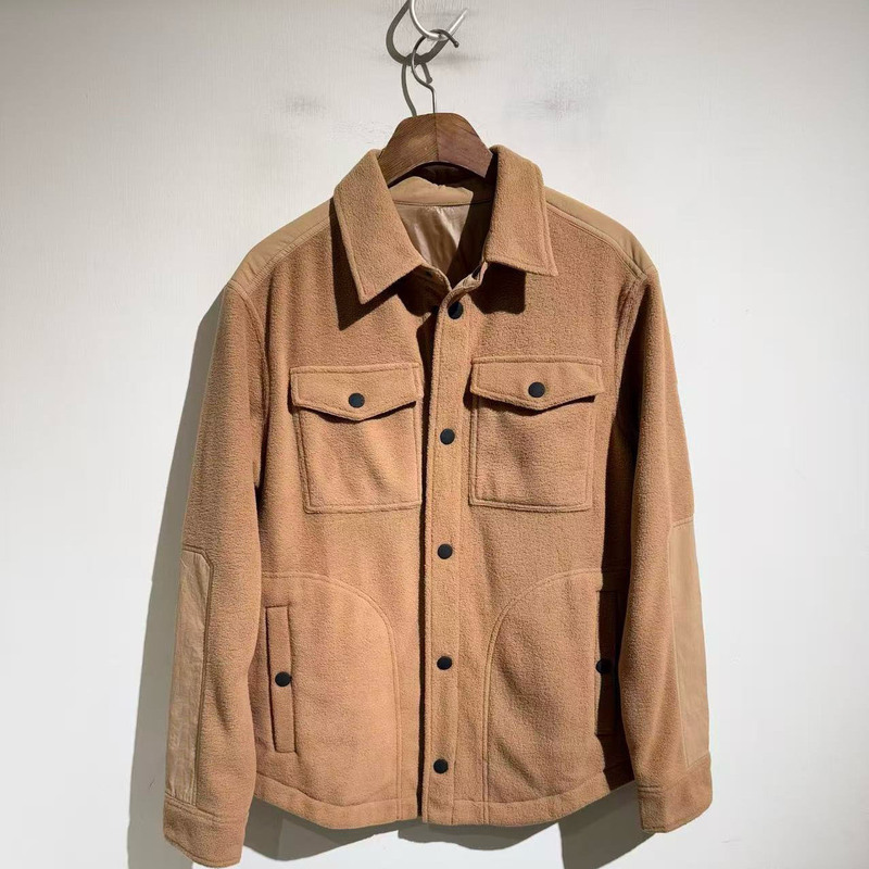 2025 Autumn/Winter New Old Money Style Fleece Shirt Turn-Down Collar Workwear Pocket Jacket Men's Warm Thickened Coat