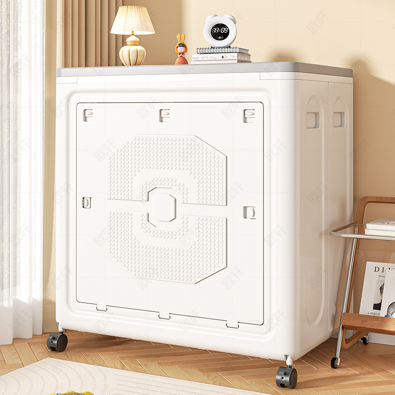 Large Storage Box for Clothes, Double-Door Household Folding Storage Box with Lid, Snacks, Toys, Sundries, Book Storage Cabinet