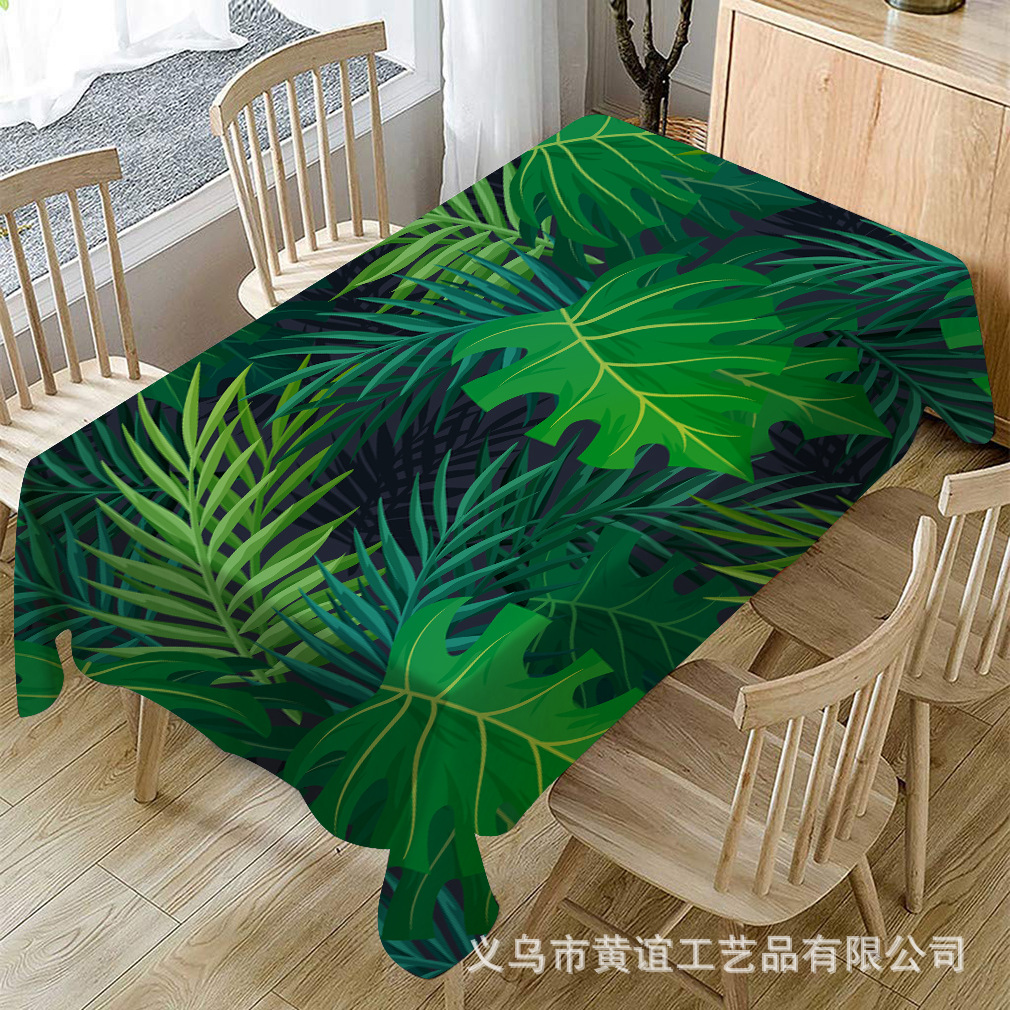 跨境畅销 亚马逊简约绿色植物棉麻桌布批发 亚麻茶几台布餐桌布