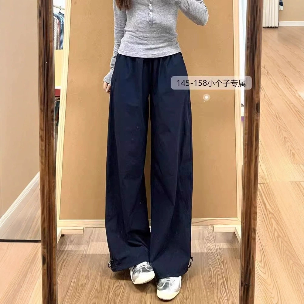 Темно-синие быстросохнущие брюки-карго для женщин, новые летние утягивающие широкие брюки с высокой талией, миниатюрные повседневные прямые брюки.