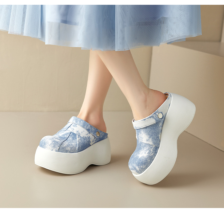 Dép cao gót platform đế dày 8 cm phong cách Trung Hoa, mũi kín, xỏ lười, hai kiểu mặc — màu xanh nhạt chi tiết 9