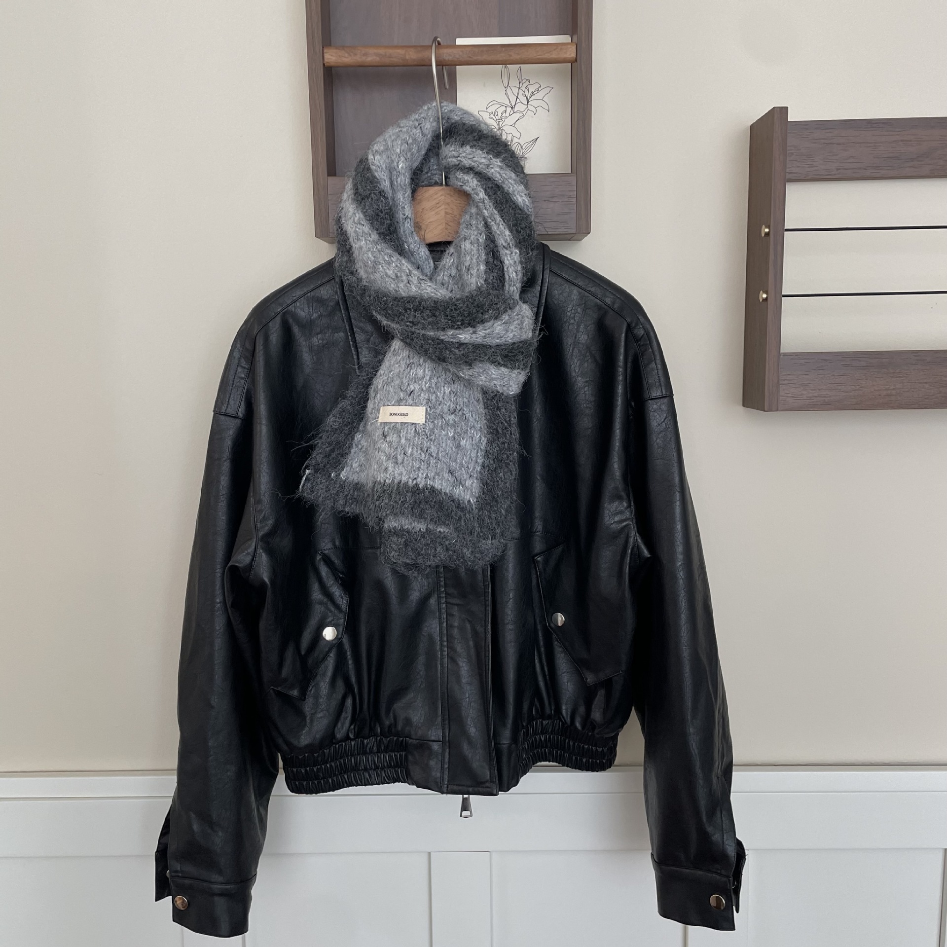 Écharpe à bordure contrastée en fil à pois pour l'automne et l'hiver, nouvelle écharpe tricotée en mohair collant doux, simple, à la mode et_voghion.com